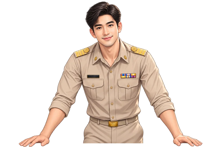 ภาพการ์ตูนครูชายวางมือบนขอบกล่องเข้าสู่ระบบ